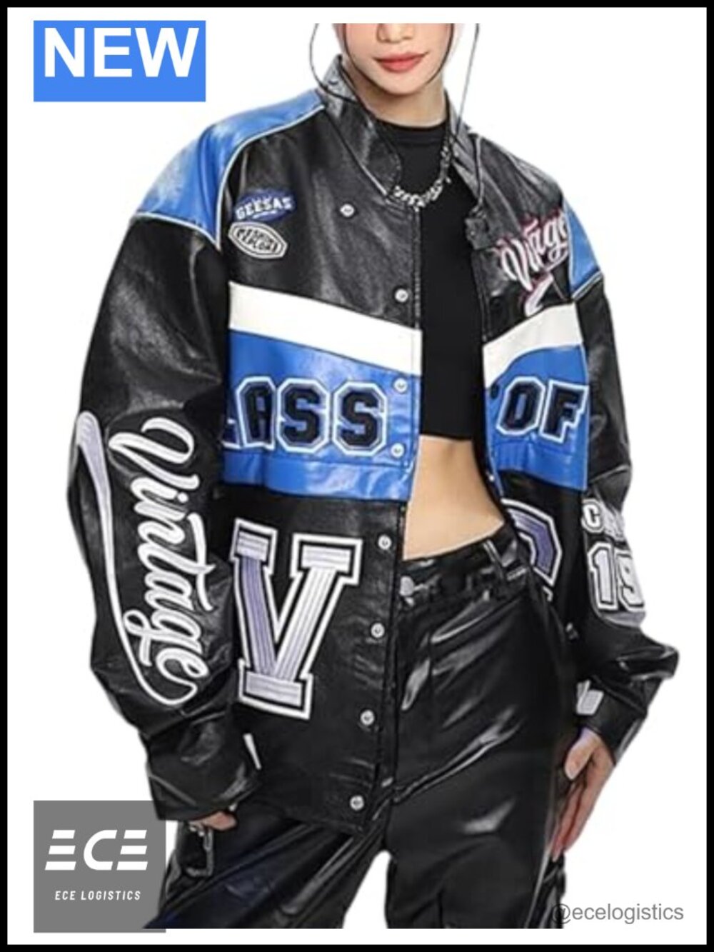 Leather Varsity Bomber Jacket Oversized Vintage Letterman Racing Streetwear